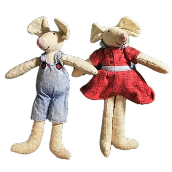 Set Of 2 Jellycat London Mini Mouse Stuffed Animal Plush Boy Girl Overalls Dress - Picture 1 of 5